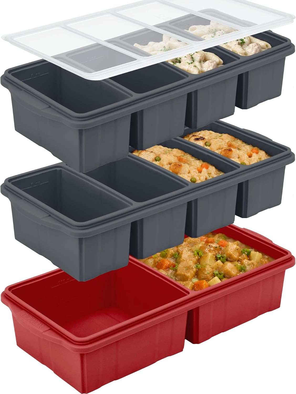 Silicone Freezer Tray With Lid-Soup Freezer Container molds-Large Ice Cube Tray Set Makes 1-Cup & 2-Cup portions cubes Perfect for preparing meals in different portion sizes Oven & Dishwasher -Safe