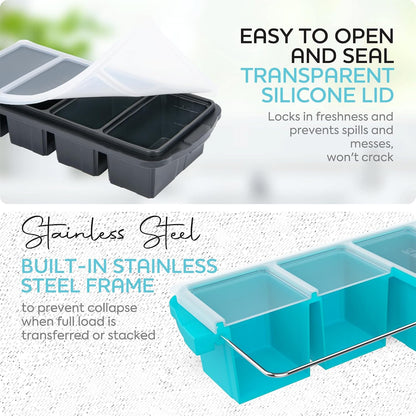 Silicone Freezer Tray With Lid-Soup Freezer Container molds-Large Ice Cube Tray Set Makes 1-Cup & 2-Cup portions cubes Perfect for preparing meals in different portion sizes Oven & Dishwasher -Safe