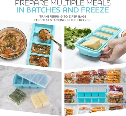 Silicone Freezer Tray With Lid-Soup Freezer Container molds-Large Ice Cube Tray Set Makes 1-Cup & 2-Cup portions cubes Perfect for preparing meals in different portion sizes Oven & Dishwasher -Safe