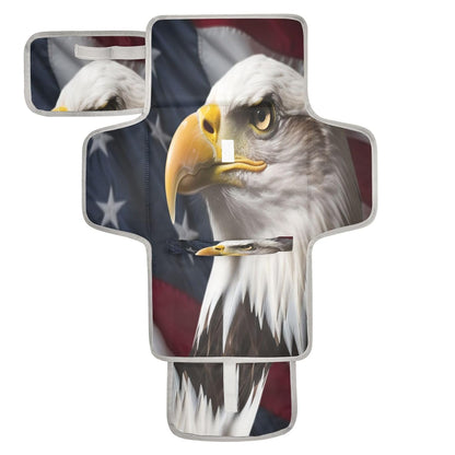 American Flag Bald Eagle Portable Diaper Changing Pad, Waterproof Baby Changing Mat with Storage Pocket & Built-in Pillow, Foldable Travel Pad, Newborn Gift Set for Boy Girl