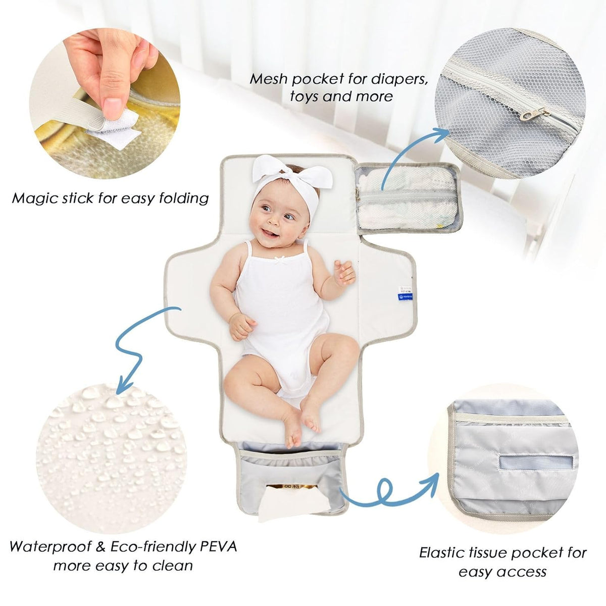 American Flag Bald Eagle Portable Diaper Changing Pad, Waterproof Baby Changing Mat with Storage Pocket & Built-in Pillow, Foldable Travel Pad, Newborn Gift Set for Boy Girl