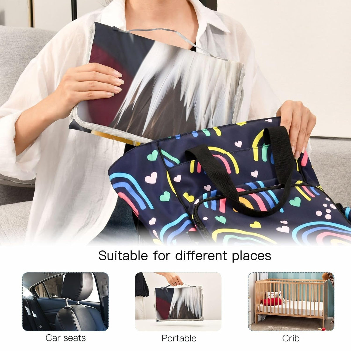 American Flag Bald Eagle Portable Diaper Changing Pad, Waterproof Baby Changing Mat with Storage Pocket & Built-in Pillow, Foldable Travel Pad, Newborn Gift Set for Boy Girl