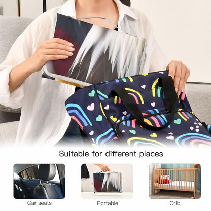 American Flag Bald Eagle Portable Diaper Changing Pad, Waterproof Baby Changing Mat with Storage Pocket & Built-in Pillow, Foldable Travel Pad, Newborn Gift Set for Boy Girl