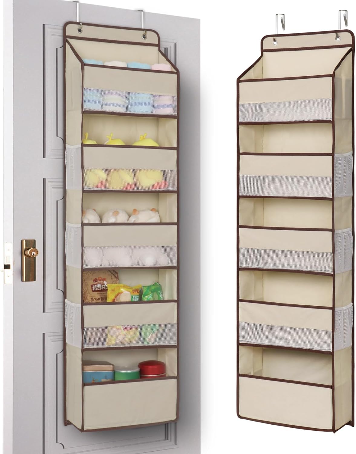 Heavy Duty Over Door Organizer, Large Wall Mount Hanging Organizer Storage, Closet Bathroom Nursery Bedroom Dorm, Toys Cosmetics Sundries and Baby Essentials, Beige