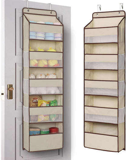 Heavy Duty Over Door Organizer, Large Wall Mount Hanging Organizer Storage, Closet Bathroom Nursery Bedroom Dorm, Toys Cosmetics Sundries and Baby Essentials, Beige