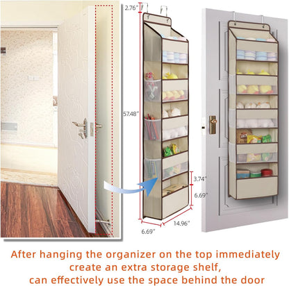 Heavy Duty Over Door Organizer, Large Wall Mount Hanging Organizer Storage, Closet Bathroom Nursery Bedroom Dorm, Toys Cosmetics Sundries and Baby Essentials, Beige