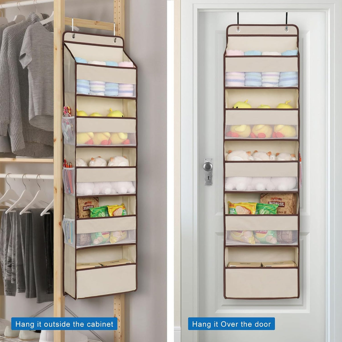 Heavy Duty Over Door Organizer, Large Wall Mount Hanging Organizer Storage, Closet Bathroom Nursery Bedroom Dorm, Toys Cosmetics Sundries and Baby Essentials, Beige