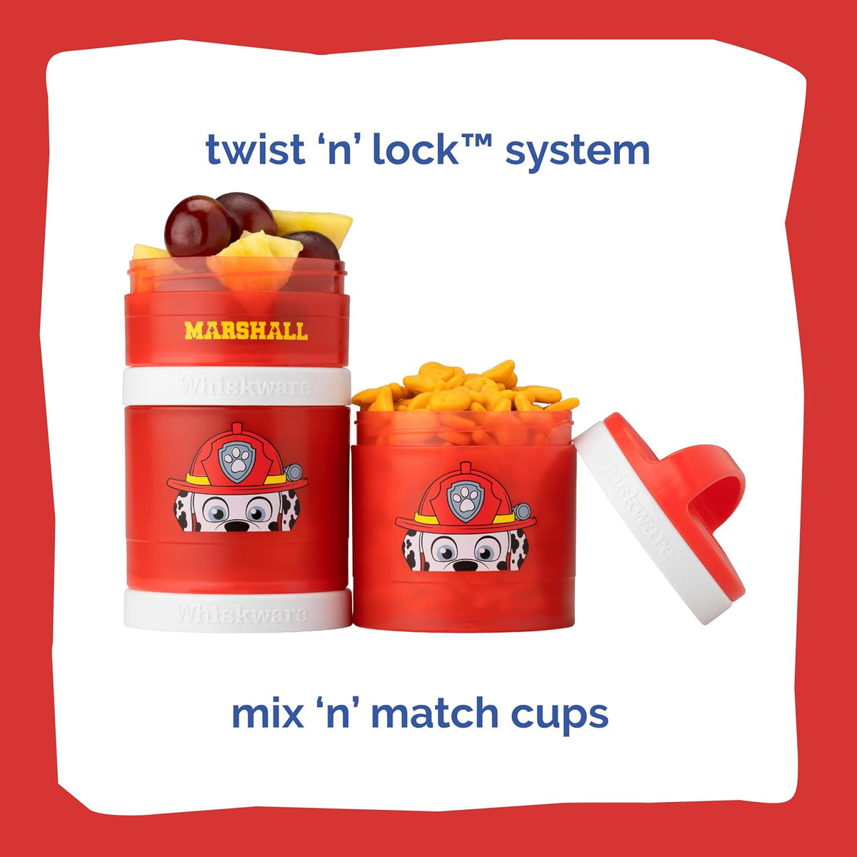 Paw Patrol Stackable Snack Containers for Babies, Kids, and Toddlers, 3 Stackable Snack Cups for School and Travel, Formula Friendly, Cupholder Friendly, Marshall