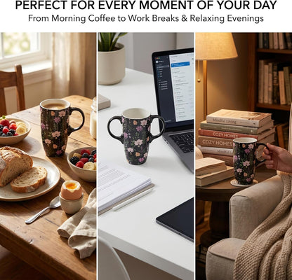 17oz Ceramic Travel Mug with Lid, Peacock Feather Coffee Cup | Microwave&Dishwasher Safe, Cup Holder Friendly, Large Tea Cup with Handle & Gift Box, Commute Office Home Use, Great Mom Gift