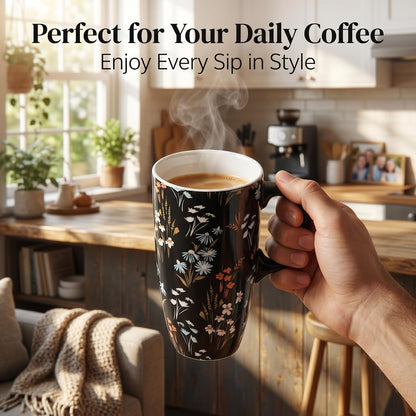 17oz Ceramic Travel Mug with Lid, Peacock Feather Coffee Cup | Microwave&Dishwasher Safe, Cup Holder Friendly, Large Tea Cup with Handle & Gift Box, Commute Office Home Use, Great Mom Gift