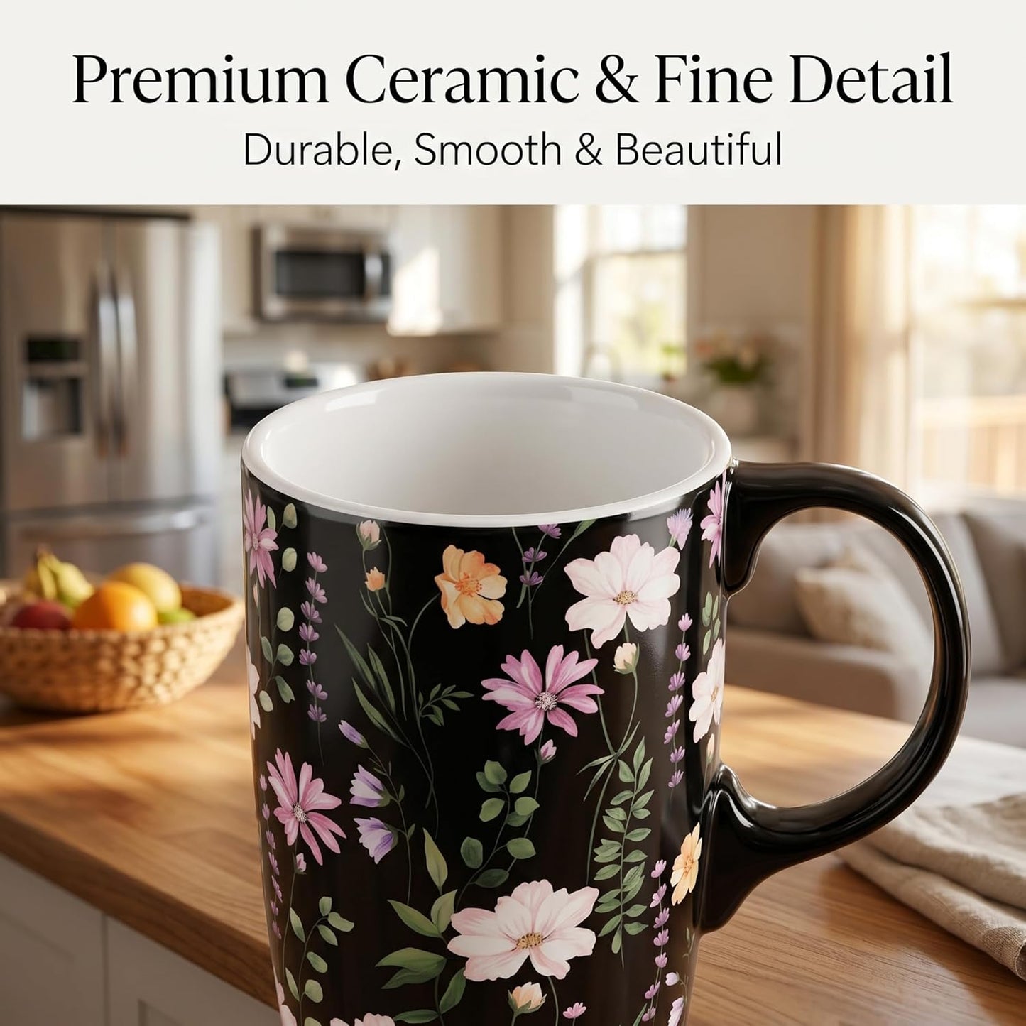 17oz Ceramic Travel Mug with Lid, Peacock Feather Coffee Cup | Microwave&Dishwasher Safe, Cup Holder Friendly, Large Tea Cup with Handle & Gift Box, Commute Office Home Use, Great Mom Gift