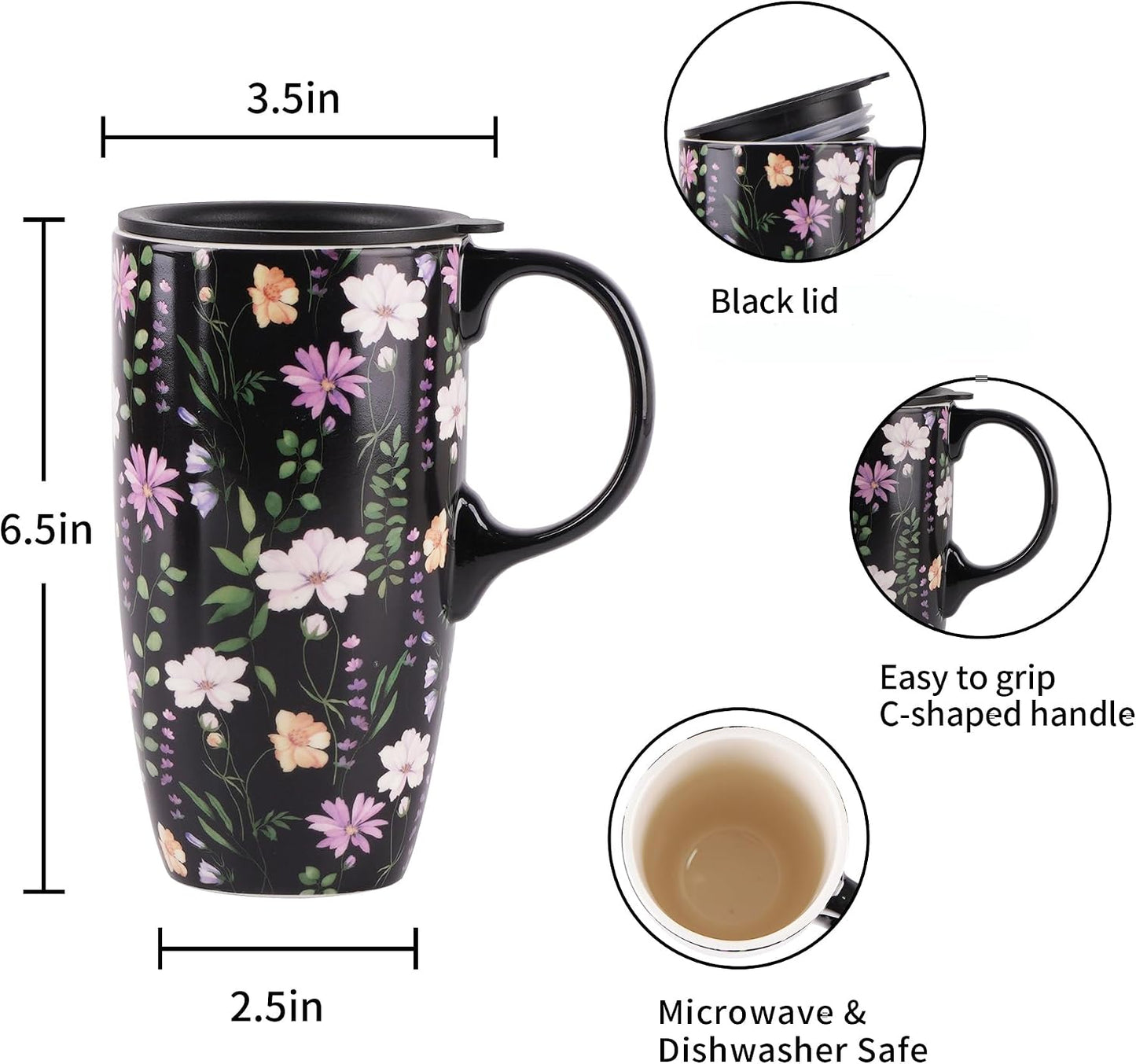 17oz Ceramic Travel Mug with Lid, Peacock Feather Coffee Cup | Microwave&Dishwasher Safe, Cup Holder Friendly, Large Tea Cup with Handle & Gift Box, Commute Office Home Use, Great Mom Gift