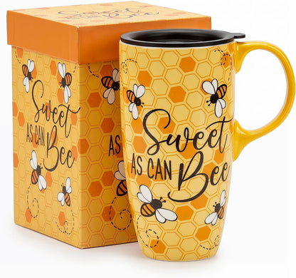 17oz Ceramic Travel Mug with Lid, Peacock Feather Coffee Cup | Microwave&Dishwasher Safe, Cup Holder Friendly, Large Tea Cup with Handle & Gift Box, Commute Office Home Use, Great Mom Gift