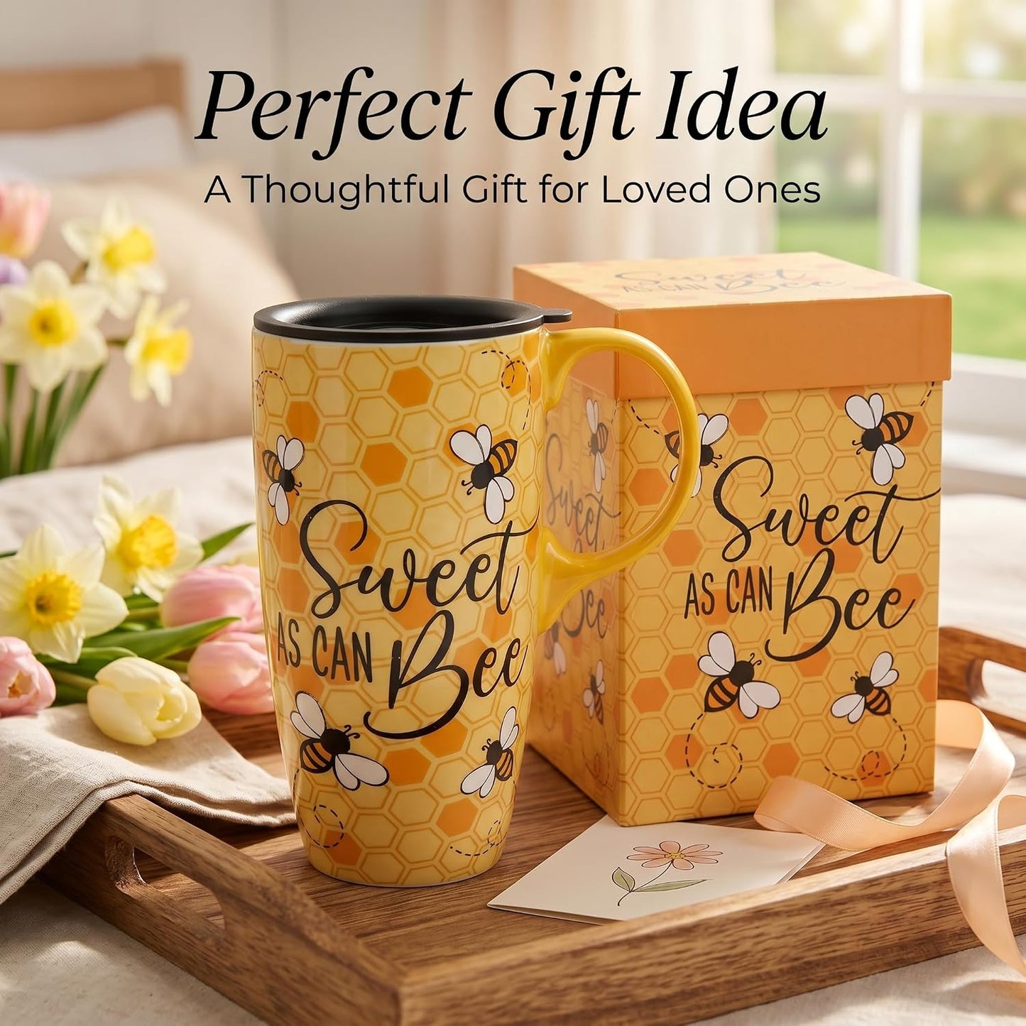 17oz Ceramic Travel Mug with Lid, Peacock Feather Coffee Cup | Microwave&Dishwasher Safe, Cup Holder Friendly, Large Tea Cup with Handle & Gift Box, Commute Office Home Use, Great Mom Gift