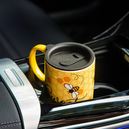 17oz Ceramic Travel Mug with Lid, Peacock Feather Coffee Cup | Microwave&Dishwasher Safe, Cup Holder Friendly, Large Tea Cup with Handle & Gift Box, Commute Office Home Use, Great Mom Gift