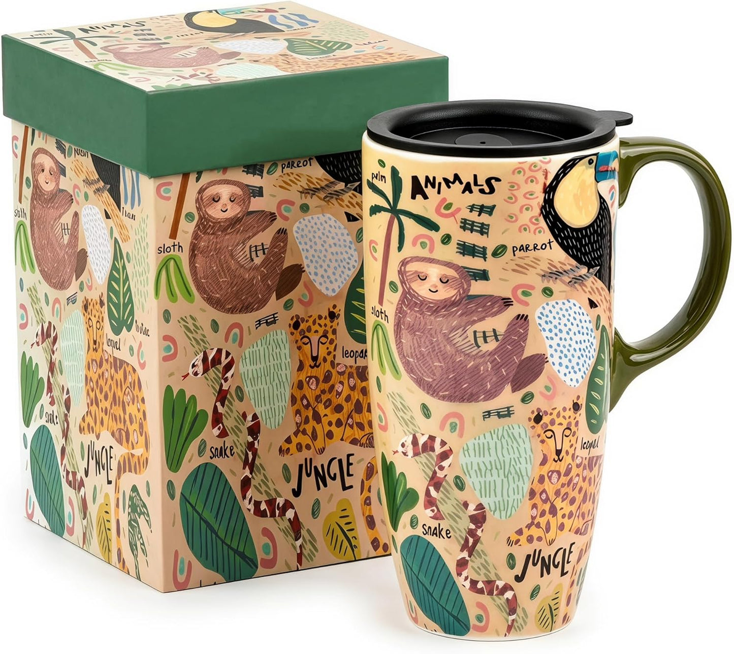17oz Ceramic Travel Mug with Lid, Peacock Feather Coffee Cup | Microwave&Dishwasher Safe, Cup Holder Friendly, Large Tea Cup with Handle & Gift Box, Commute Office Home Use, Great Mom Gift