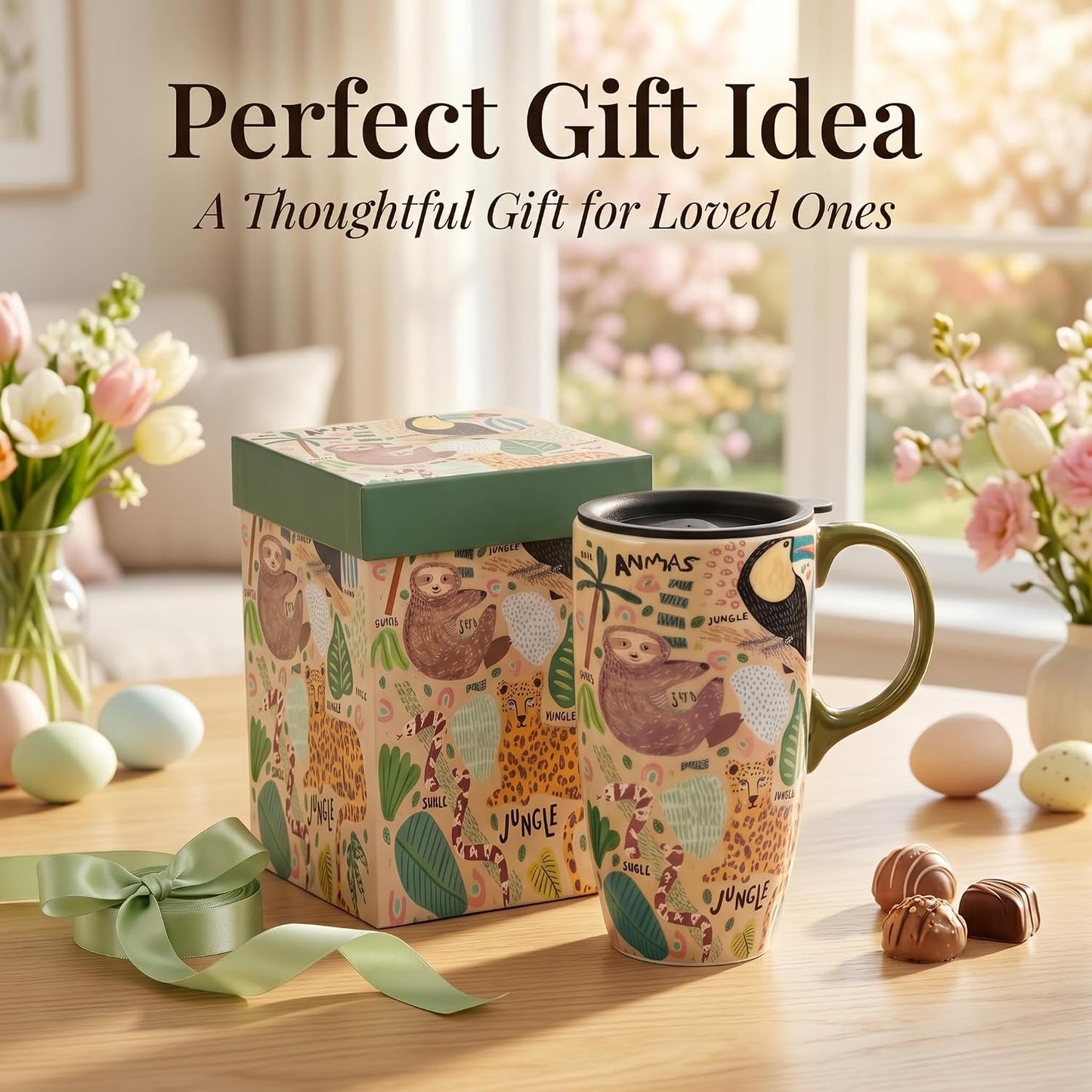 17oz Ceramic Travel Mug with Lid, Peacock Feather Coffee Cup | Microwave&Dishwasher Safe, Cup Holder Friendly, Large Tea Cup with Handle & Gift Box, Commute Office Home Use, Great Mom Gift