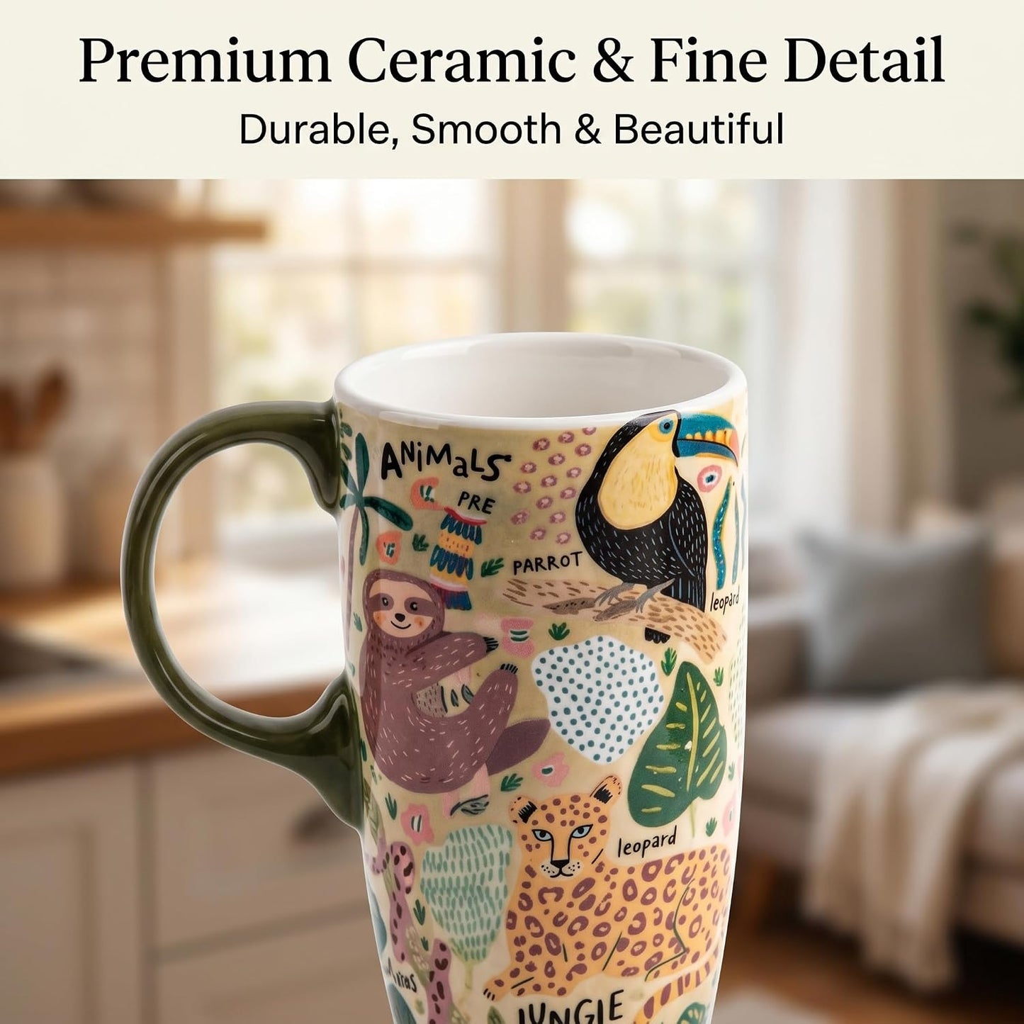17oz Ceramic Travel Mug with Lid, Peacock Feather Coffee Cup | Microwave&Dishwasher Safe, Cup Holder Friendly, Large Tea Cup with Handle & Gift Box, Commute Office Home Use, Great Mom Gift