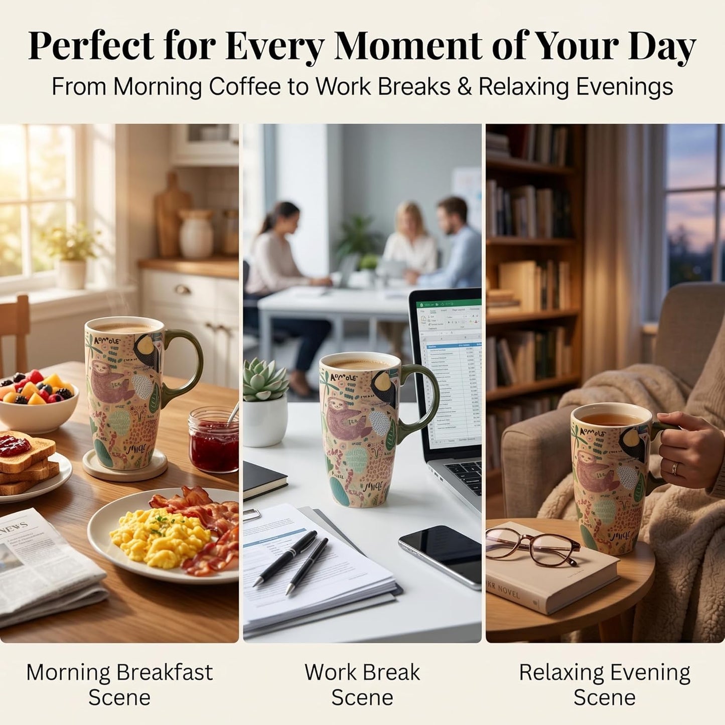 17oz Ceramic Travel Mug with Lid, Peacock Feather Coffee Cup | Microwave&Dishwasher Safe, Cup Holder Friendly, Large Tea Cup with Handle & Gift Box, Commute Office Home Use, Great Mom Gift