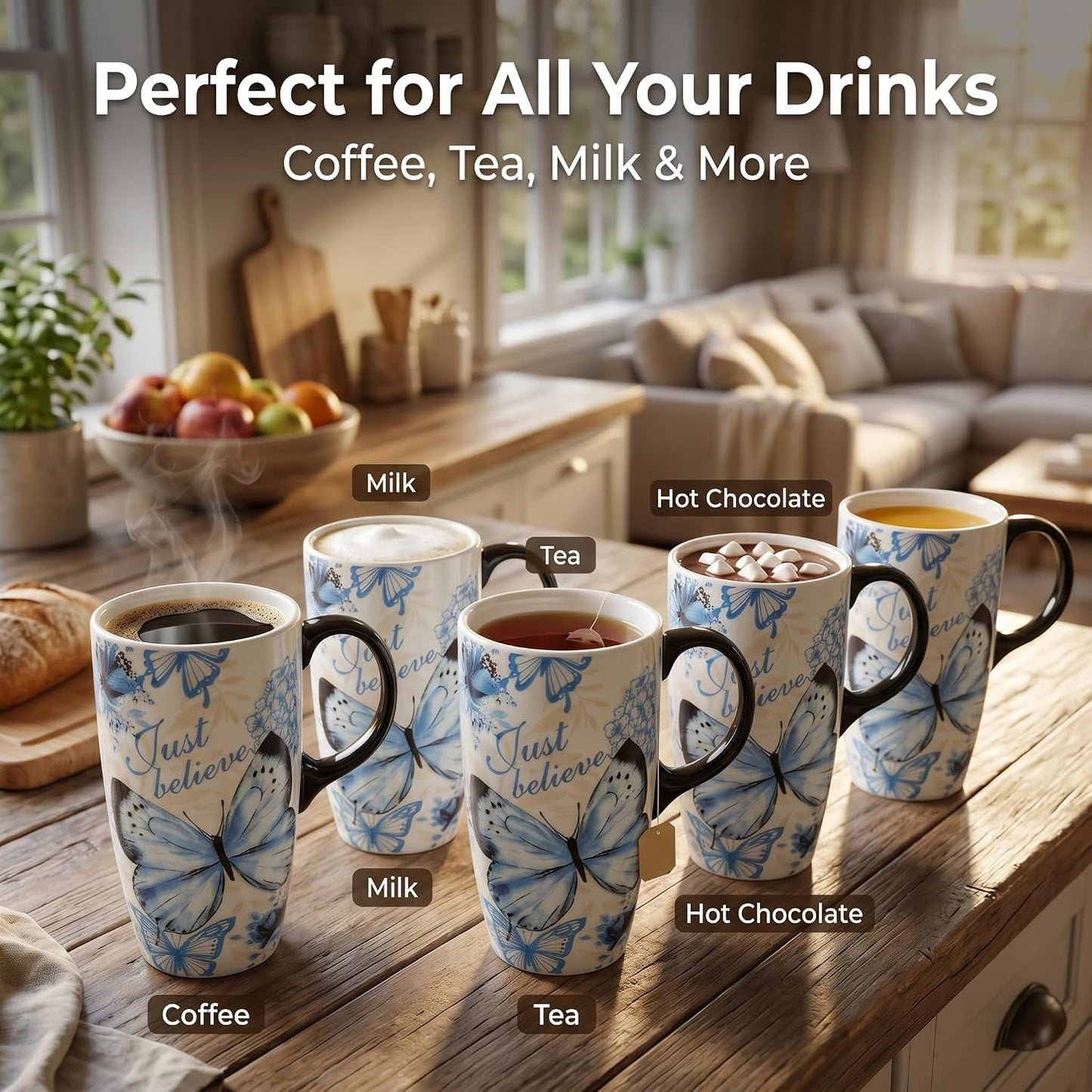 17oz Ceramic Travel Mug with Lid, Peacock Feather Coffee Cup | Microwave&Dishwasher Safe, Cup Holder Friendly, Large Tea Cup with Handle & Gift Box, Commute Office Home Use, Great Mom Gift