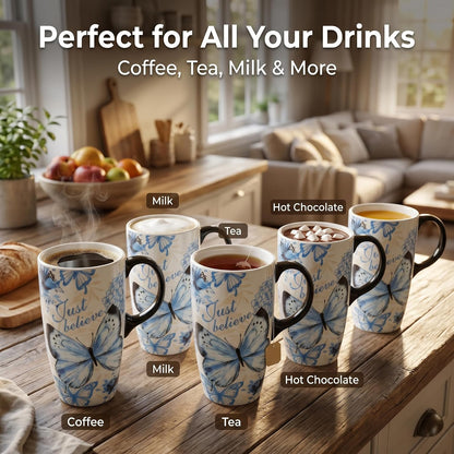17oz Ceramic Travel Mug with Lid, Peacock Feather Coffee Cup | Microwave&Dishwasher Safe, Cup Holder Friendly, Large Tea Cup with Handle & Gift Box, Commute Office Home Use, Great Mom Gift