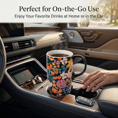 17oz Ceramic Travel Mug with Lid, Peacock Feather Coffee Cup | Microwave&Dishwasher Safe, Cup Holder Friendly, Large Tea Cup with Handle & Gift Box, Commute Office Home Use, Great Mom Gift