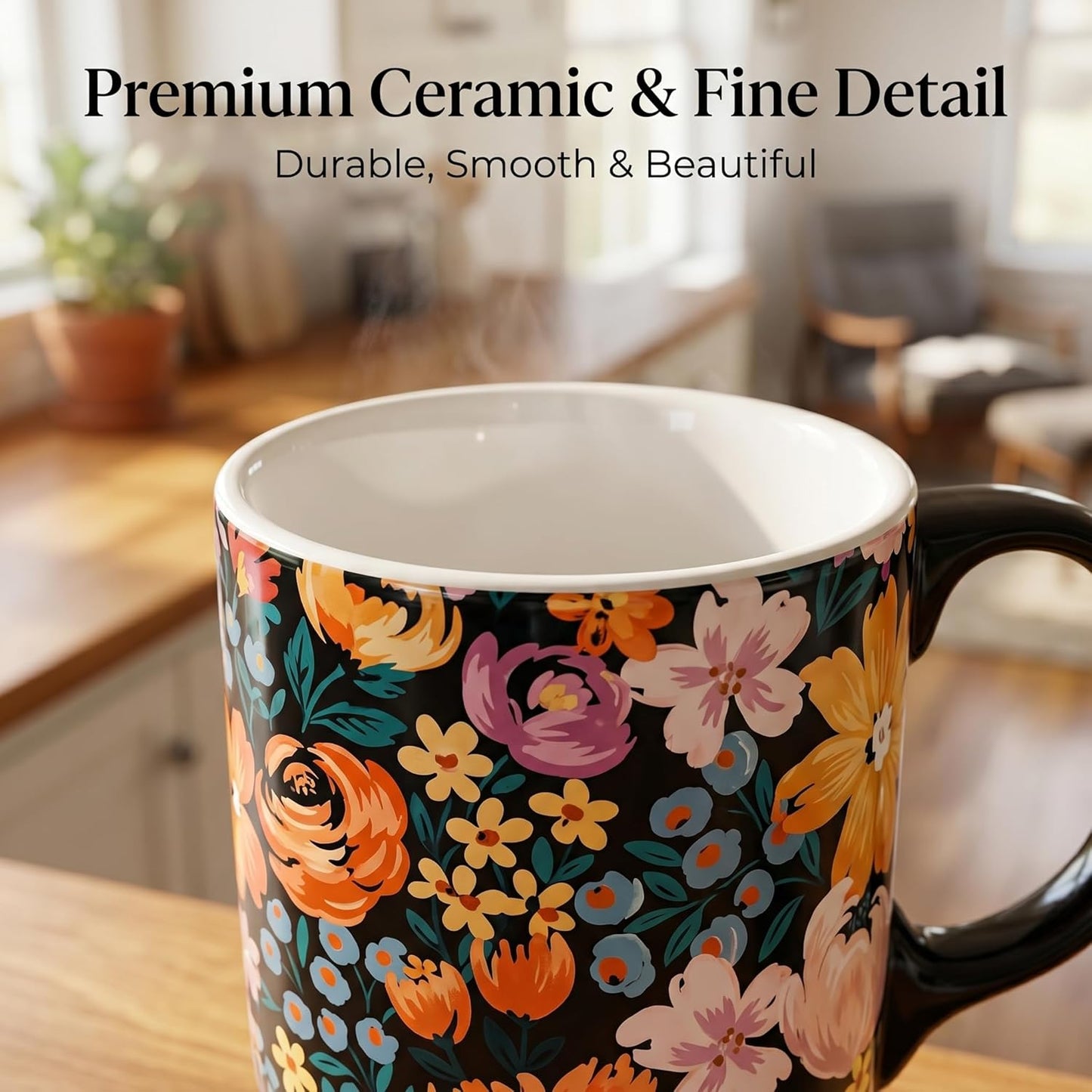17oz Ceramic Travel Mug with Lid, Peacock Feather Coffee Cup | Microwave&Dishwasher Safe, Cup Holder Friendly, Large Tea Cup with Handle & Gift Box, Commute Office Home Use, Great Mom Gift