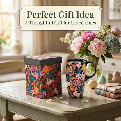 17oz Ceramic Travel Mug with Lid, Peacock Feather Coffee Cup | Microwave&Dishwasher Safe, Cup Holder Friendly, Large Tea Cup with Handle & Gift Box, Commute Office Home Use, Great Mom Gift