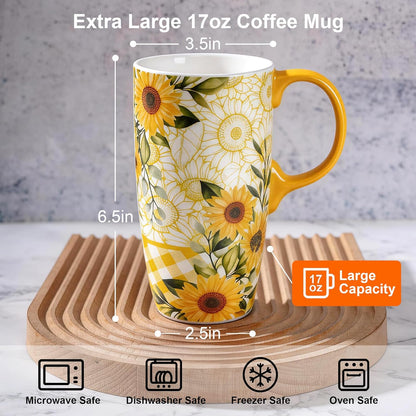 17oz Ceramic Travel Mug with Lid, Peacock Feather Coffee Cup | Microwave&Dishwasher Safe, Cup Holder Friendly, Large Tea Cup with Handle & Gift Box, Commute Office Home Use, Great Mom Gift