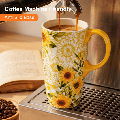 17oz Ceramic Travel Mug with Lid, Peacock Feather Coffee Cup | Microwave&Dishwasher Safe, Cup Holder Friendly, Large Tea Cup with Handle & Gift Box, Commute Office Home Use, Great Mom Gift