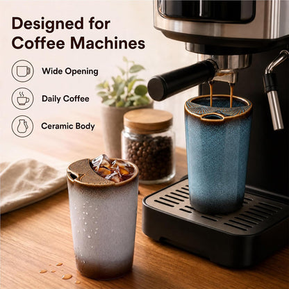 1 Pack Ceramic Coffee Mug with Sip Hole, 14.5 oz Handleless Tumbler Cup with 1 Reusable Straws and Cleaning Brushes for Coffee Tea Iced Drinks Birthday Gift for Women Men