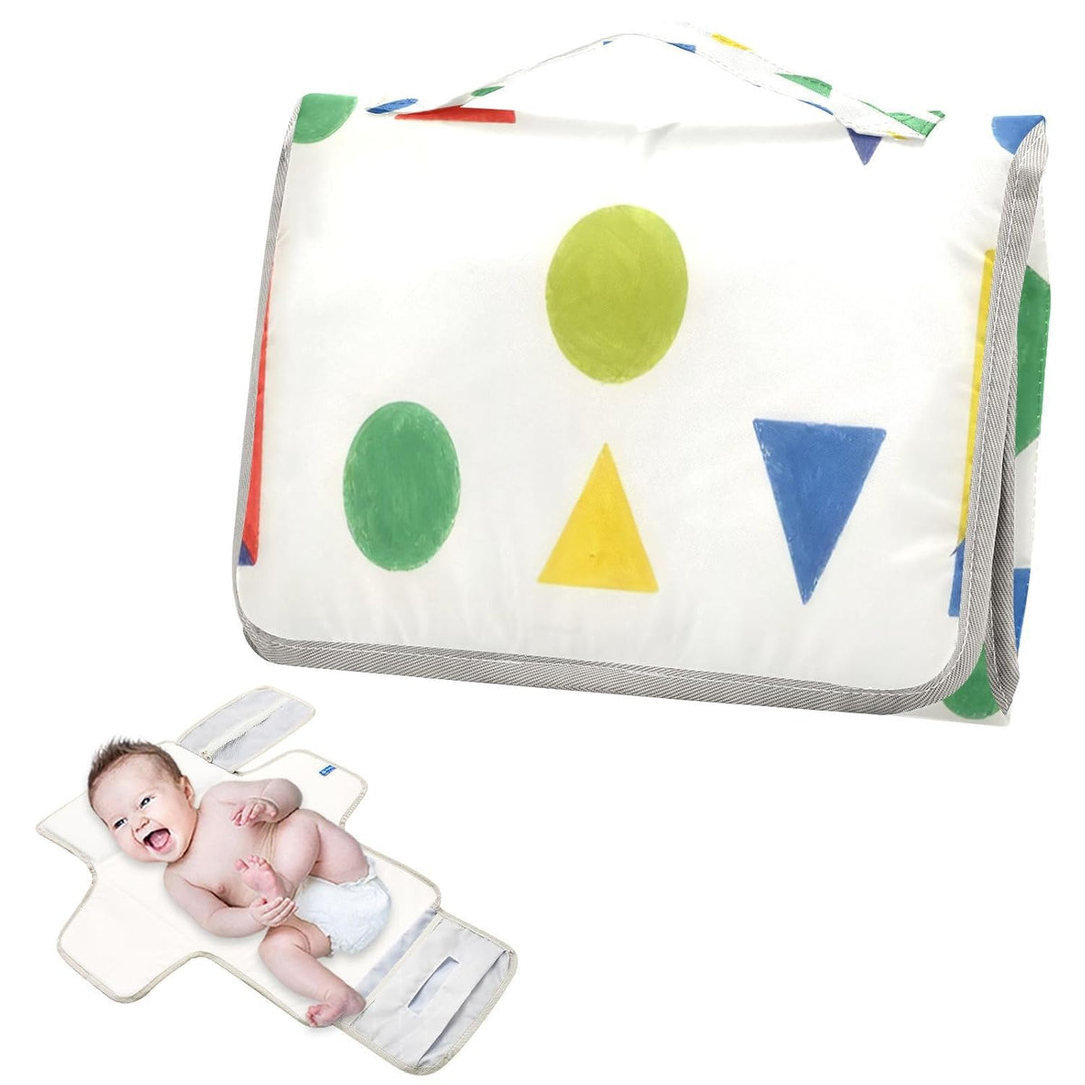 Cartoon Building Blocks Portable Diaper Changing Pad, Waterproof Baby Changing Mat with Storage Pocket & Built-in Pillow, Foldable Travel Pad, Newborn Gift Set for Boy Girl