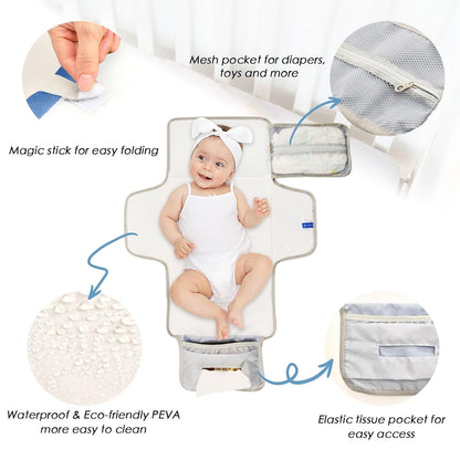Cartoon Building Blocks Portable Diaper Changing Pad, Waterproof Baby Changing Mat with Storage Pocket & Built-in Pillow, Foldable Travel Pad, Newborn Gift Set for Boy Girl