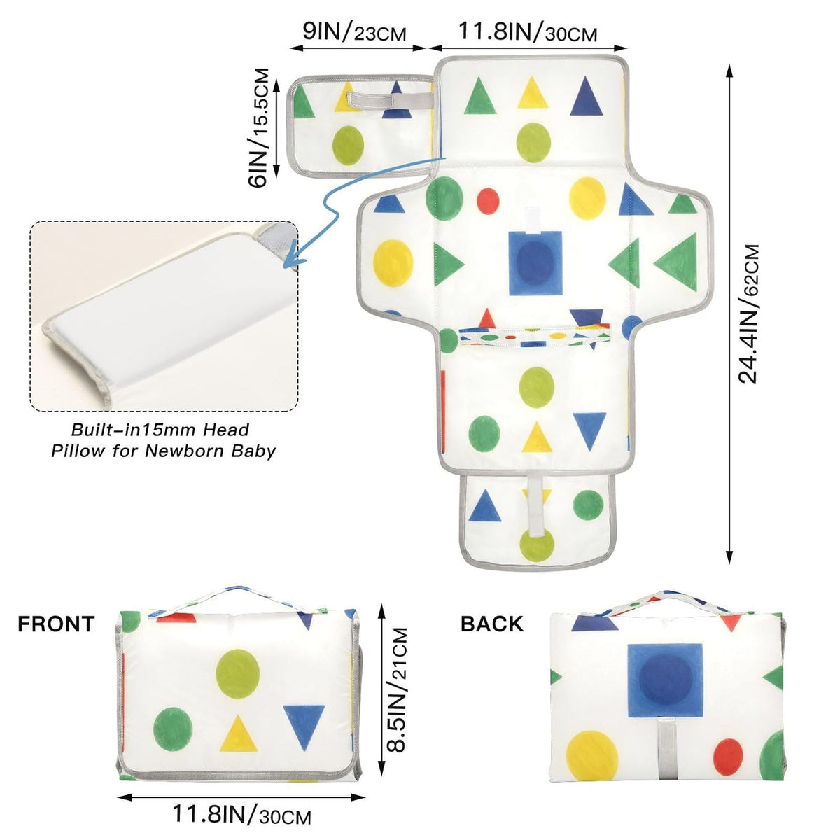Cartoon Building Blocks Portable Diaper Changing Pad, Waterproof Baby Changing Mat with Storage Pocket & Built-in Pillow, Foldable Travel Pad, Newborn Gift Set for Boy Girl