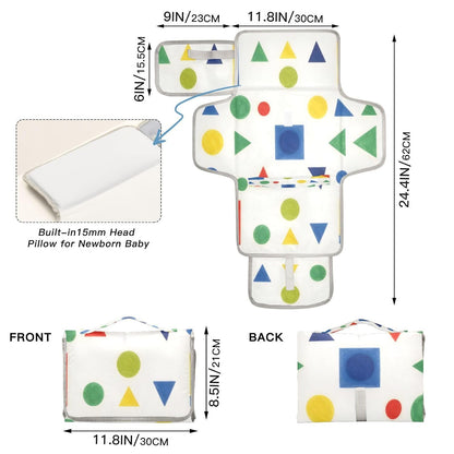 Cartoon Building Blocks Portable Diaper Changing Pad, Waterproof Baby Changing Mat with Storage Pocket & Built-in Pillow, Foldable Travel Pad, Newborn Gift Set for Boy Girl