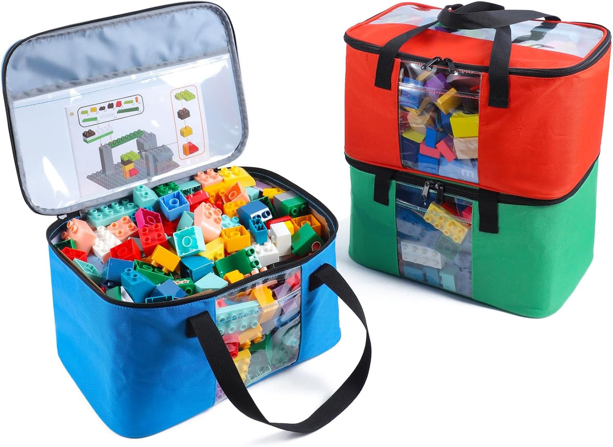 3 PCS Large Toy Storage bag Compatible with Lego Bricks, Travel Organizer Case With Labels, Handles & Pockets For Toy Organizing, Travel case for Building Blocks, Dolls, Puzzles Blocks & Board Games