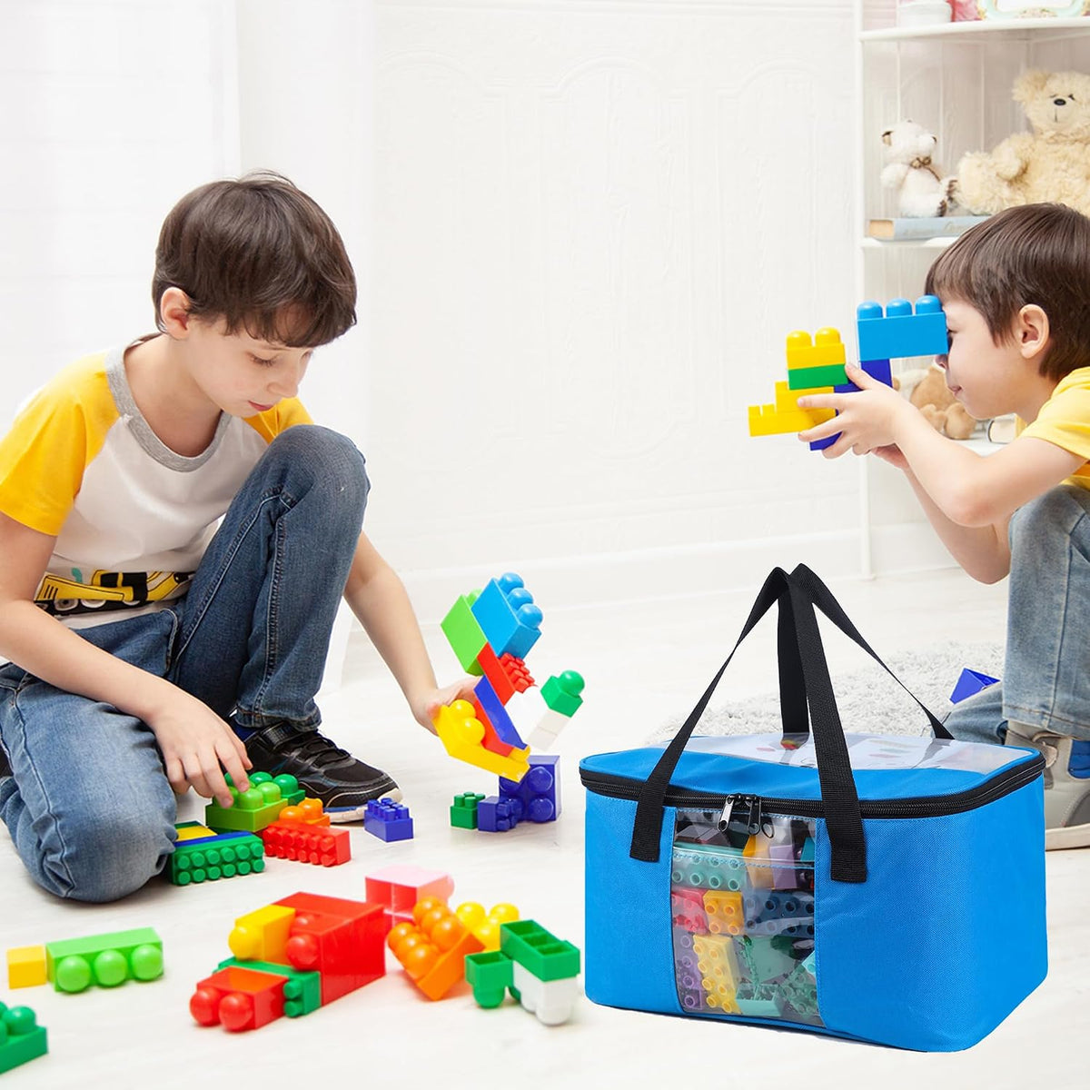 3 PCS Large Toy Storage bag Compatible with Lego Bricks, Travel Organizer Case With Labels, Handles & Pockets For Toy Organizing, Travel case for Building Blocks, Dolls, Puzzles Blocks & Board Games