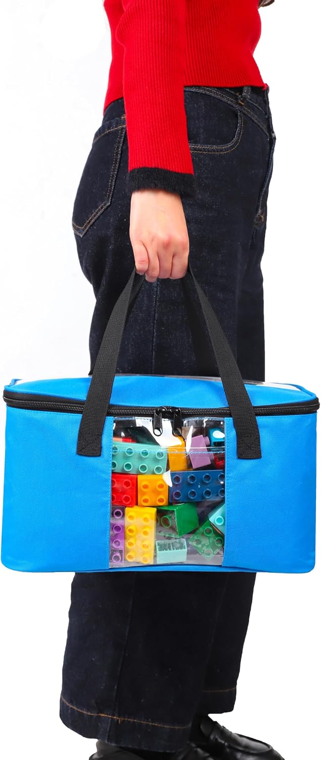 3 PCS Large Toy Storage bag Compatible with Lego Bricks, Travel Organizer Case With Labels, Handles & Pockets For Toy Organizing, Travel case for Building Blocks, Dolls, Puzzles Blocks & Board Games