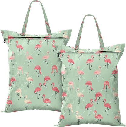 Flamingos Checkered Waterproof Travel Laundry Bag Washable Set of 2