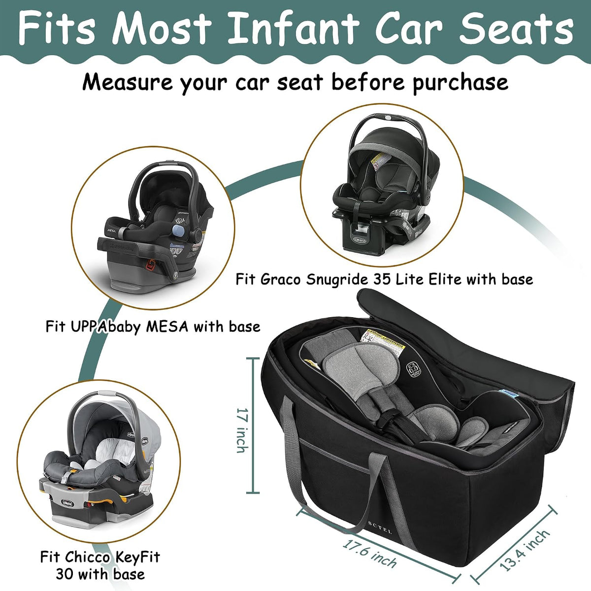 SCTEL Car Seat Travel Bag Fit Graco SnugRide 35 Lite and Base, with Pouch