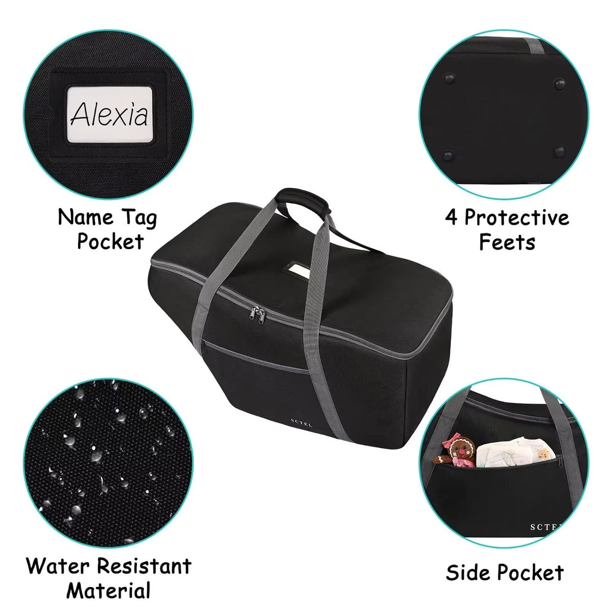 SCTEL Car Seat Travel Bag Fit Graco SnugRide 35 Lite and Base, with Pouch