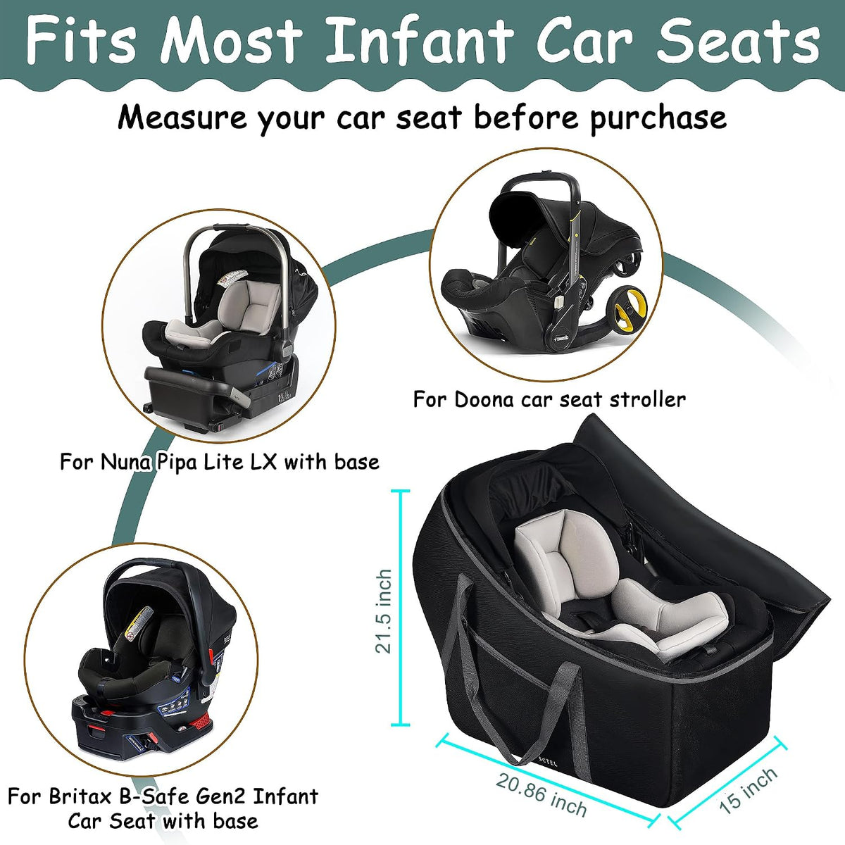 SCTEL Car Seat Travel Bag Fit Graco SnugRide 35 Lite and Base, with Pouch