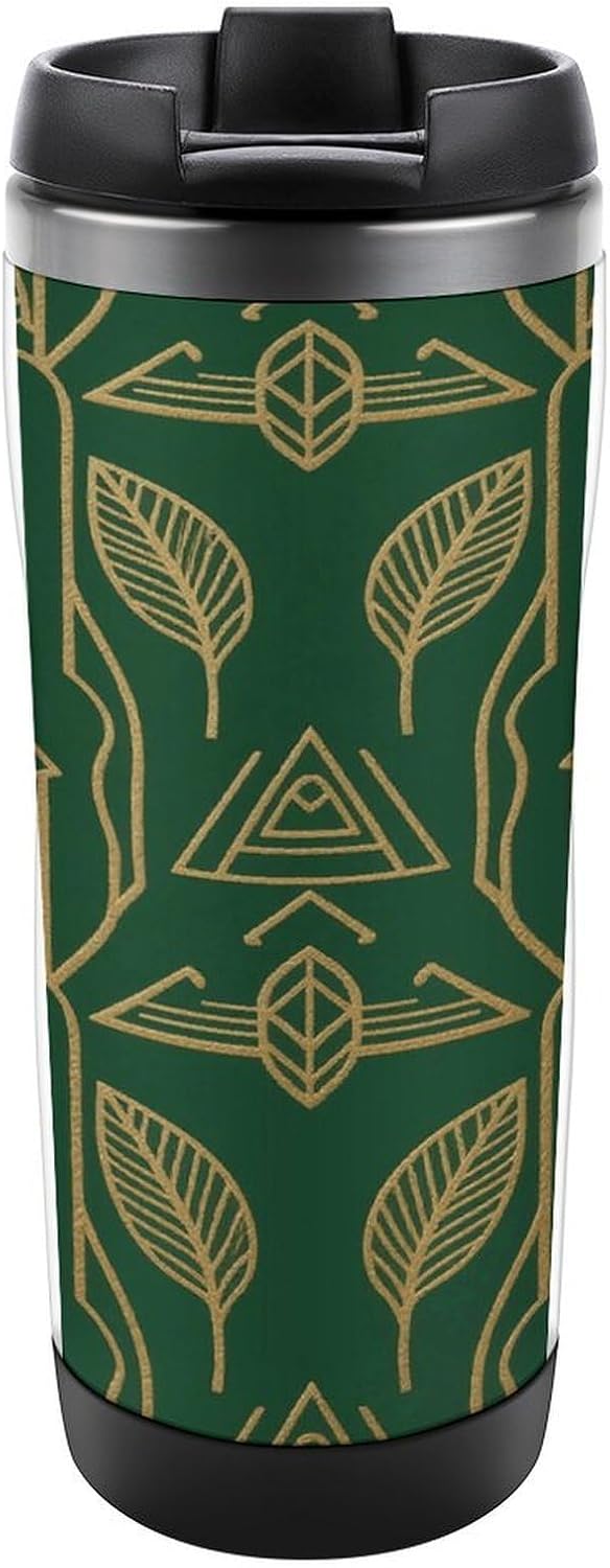 13oz Insulated Travel Coffee Mug Reusable Coffee Cup Water Bottle | Peel And Stick Art Deco Travel Mug with Leak Proof Lid Double Wall Stainless Steel Coffee Tumbler Personalized Gift