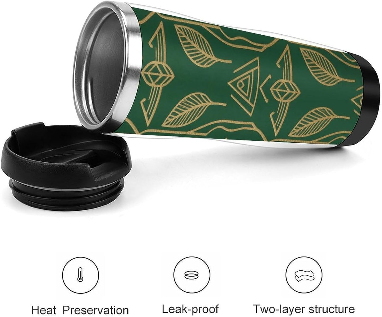 13oz Insulated Travel Coffee Mug Reusable Coffee Cup Water Bottle | Peel And Stick Art Deco Travel Mug with Leak Proof Lid Double Wall Stainless Steel Coffee Tumbler Personalized Gift