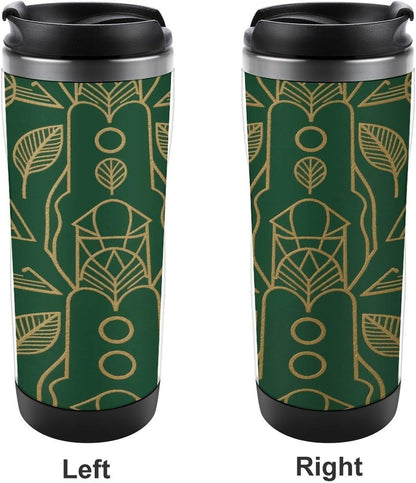 13oz Insulated Travel Coffee Mug Reusable Coffee Cup Water Bottle | Peel And Stick Art Deco Travel Mug with Leak Proof Lid Double Wall Stainless Steel Coffee Tumbler Personalized Gift