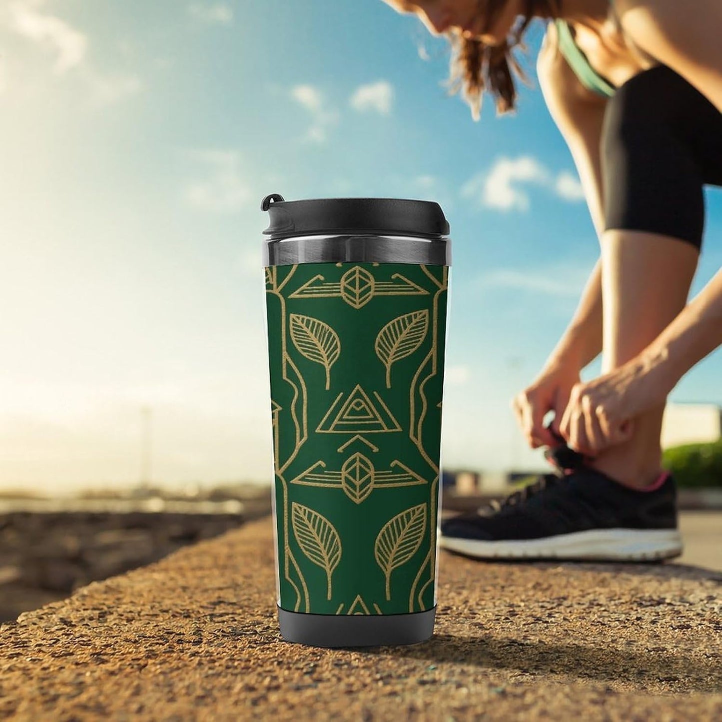 13oz Insulated Travel Coffee Mug Reusable Coffee Cup Water Bottle | Peel And Stick Art Deco Travel Mug with Leak Proof Lid Double Wall Stainless Steel Coffee Tumbler Personalized Gift