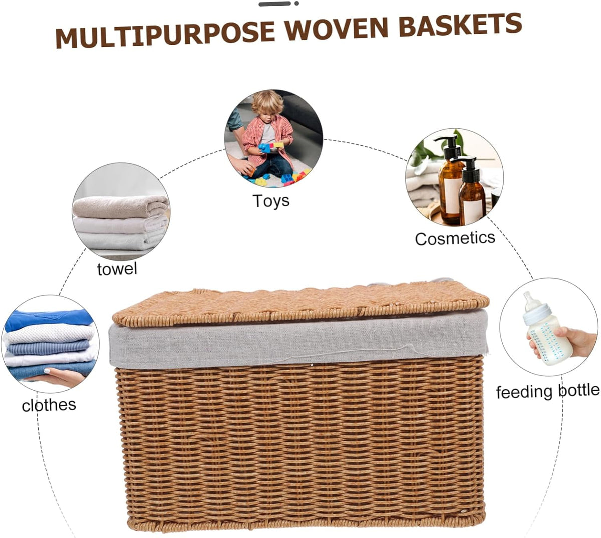Multi-purpose Storage Basket Lid Boys and Girls Toy Organizer Woven Hamper for Laundry Decorative Box