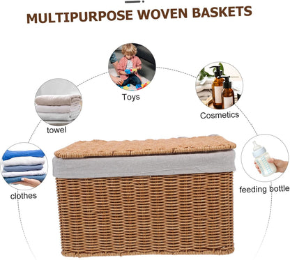 Multi-purpose Storage Basket Lid Boys and Girls Toy Organizer Woven Hamper for Laundry Decorative Box