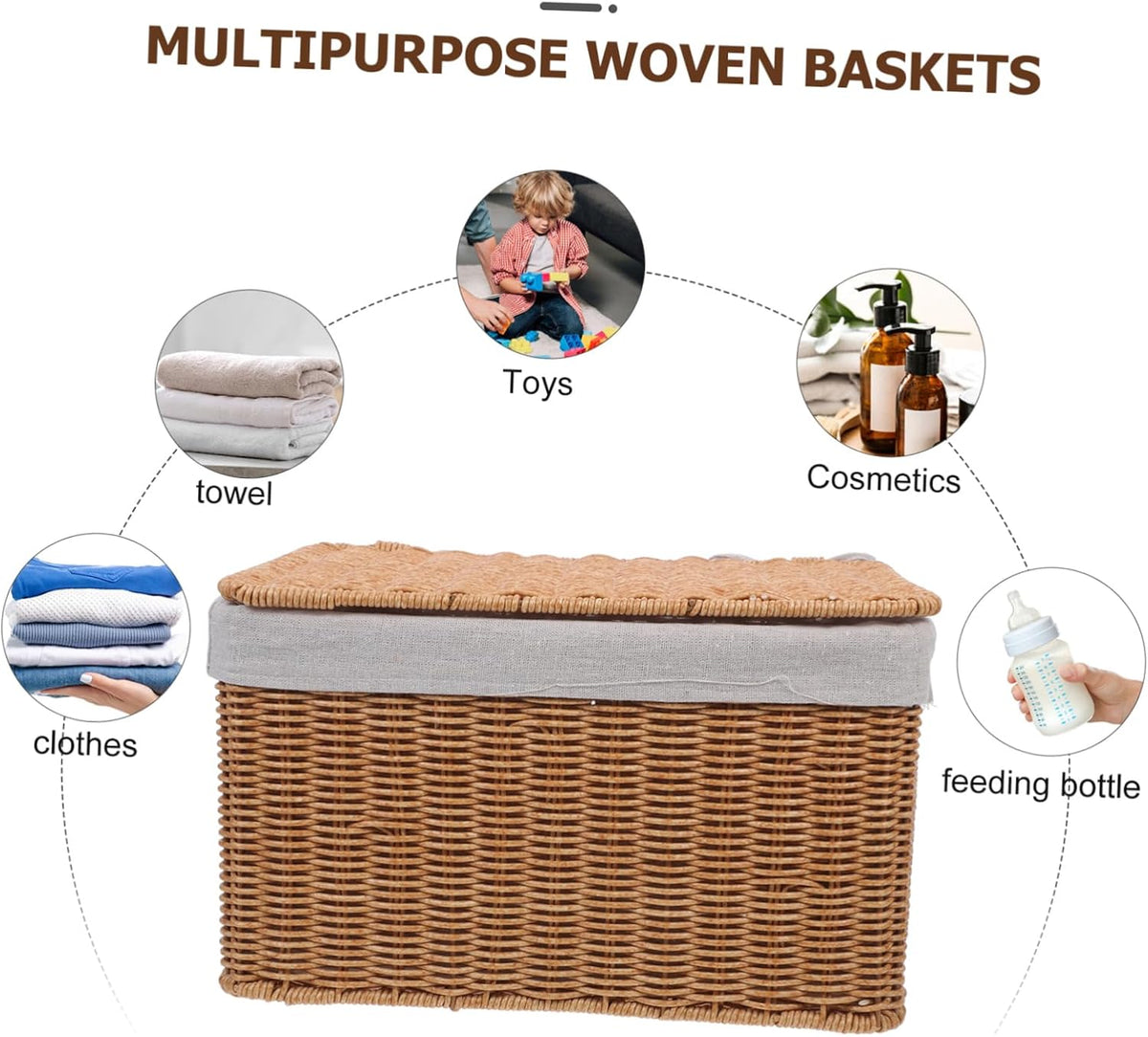Multi-purpose Storage Basket Lid Boys and Girls Toy Organizer Woven Hamper for Laundry Decorative Box