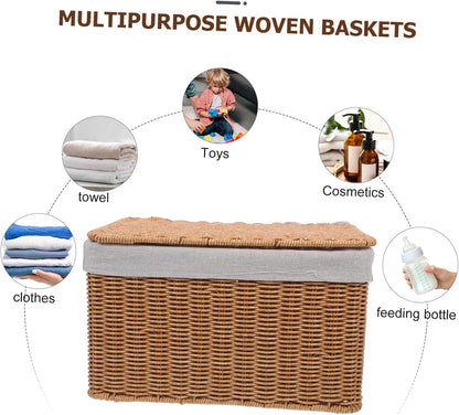 Multi-purpose Storage Basket Lid Boys and Girls Toy Organizer Woven Hamper for Laundry Decorative Box